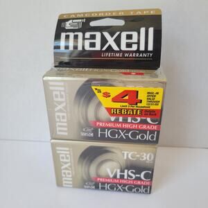 New Maxell VHS-C HGX-Gold TC-30 Premium High Grade Blank Camcorder Tapes 4 Pack